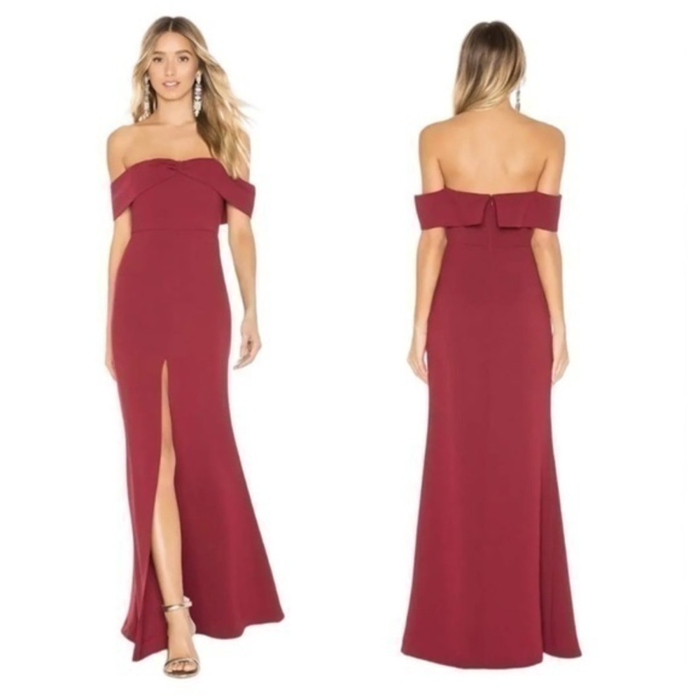 Lovers + Friends Danica Burgundy Off the Shoulder Maxi Gown Dress XL QQ22